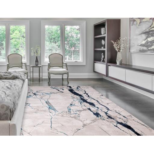 Aurora Quake AU22 Artistic Modern Marbled Shiny Blue Grey Rug