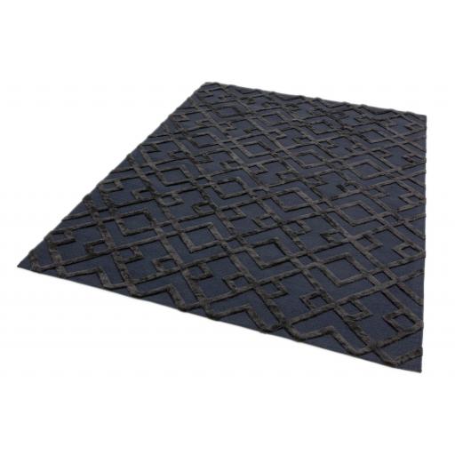 Dixon Hand Woven Diamond Trellis Luxury Wool Rug in Black Gold Silver Grey