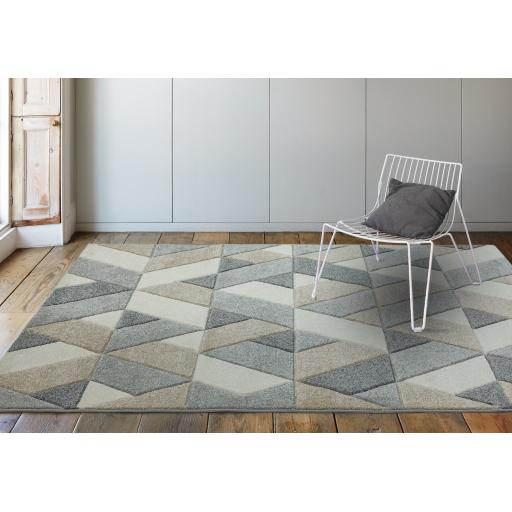 Sketch Rhombus Geometric Hand Carved Rugs in Grey Pastel Multicolour