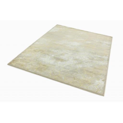 Quantum Honeycomb Print QU05 High Shine Rug in Beige Gold