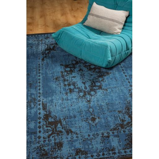 Revive Modern Traditional Vintage Medallion Rug in Grey, Charcoal and Blue