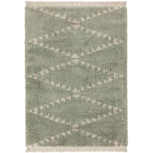 Rocco Moroccan Tribal Berber Shaggy Rug in Pink, Green, Cream, Charcoal, Mustard and Blue