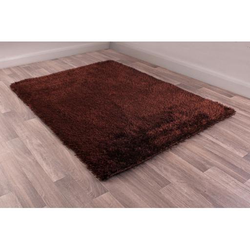 Boston Plain Thick Soft Fluffy Plush Silky Sparkle Shaggy Rug Round in Chocolate Brown