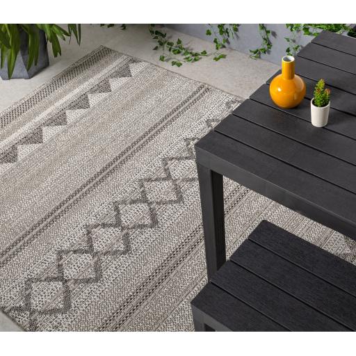 Varanda Diamond Stripe Geometric Indoor Outdoor Rug in Natural and Beige