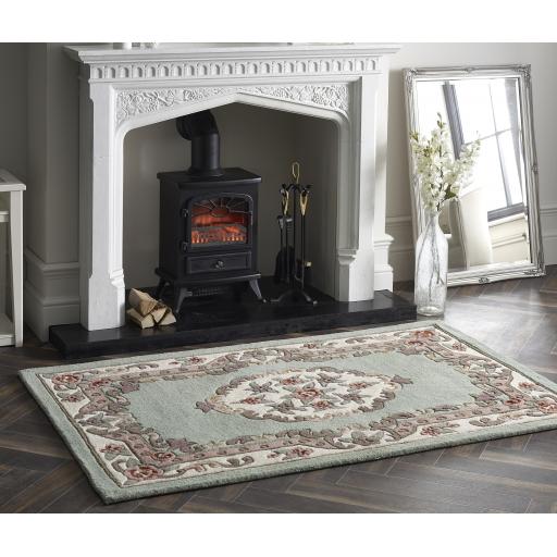 Origins Aubusson Shensi Traditional Wool Round, Hallway, Halfmoon Rug in Green