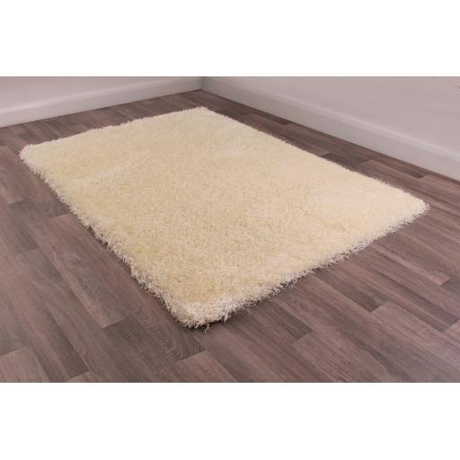 Boston Plain Thick Soft Fluffy Plush Silky Sparkle Shaggy Rug Round in Cream