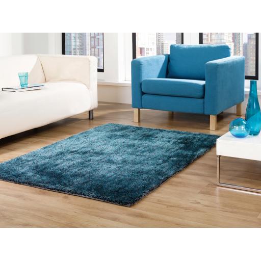 Grande Vista Shaggy Teal Mix Quality Hand Made Rug in 60 x 110 cm (2'x3'7'')