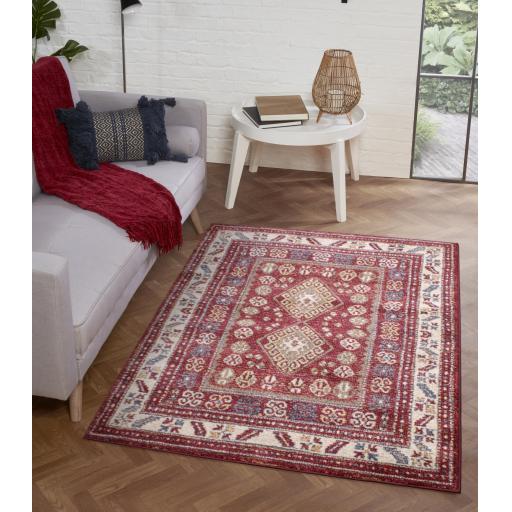 Orient 2520 Traditional Floral Bordered Rug Runner in Terracotta, Red, Navy and Cream