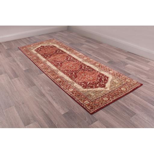 Orient 2529 Traditional Medallion Floral Bordered Rug Hallway in Terracotta, Red, Navy and Cream