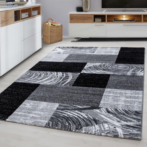 Parma 9220 Modern Geometric Blocks Design Black Rug in 200 x 290 cm