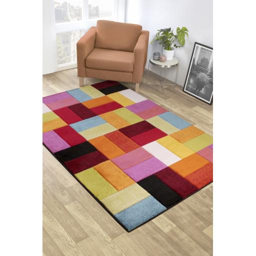 Spectra Carved Largo Geometric Rainbow Bright Multi Coloured Soft Rug Hallway Runner