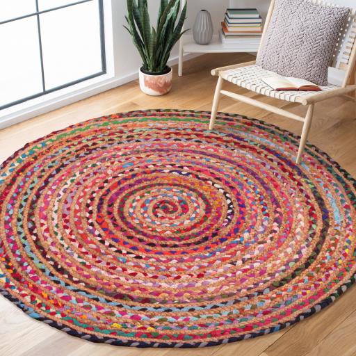 Hand Woven Jute Braided 4201 Multi Natural Oval and Circle Rug