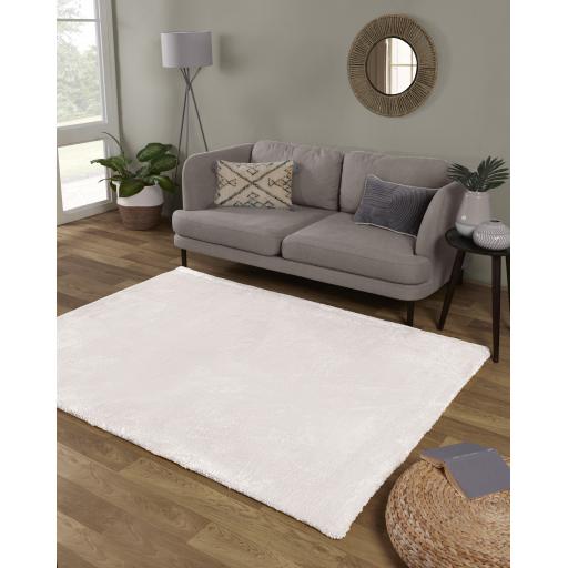 Lulu Plain Extra Soft Shaggy Rug in Ivory