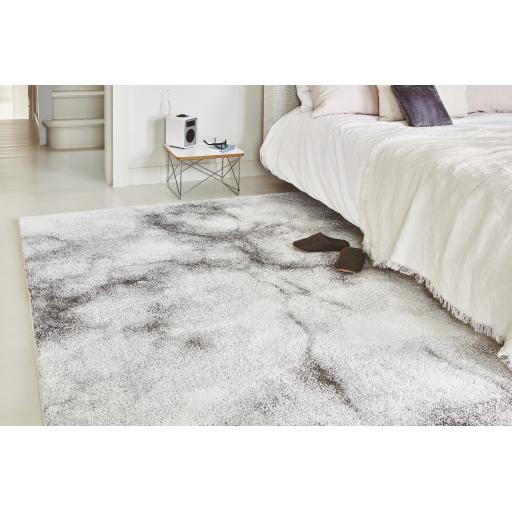 Dream Modern Abstract Marble Soft Shaggy Rug in Cream Grey