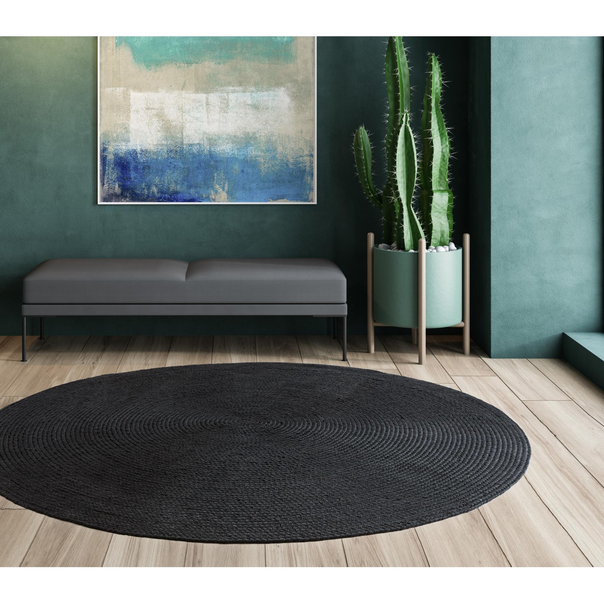 Nico Hand Made Indoor Outdoor Garden Kitchen Circle Round Rugs in Grey ...
