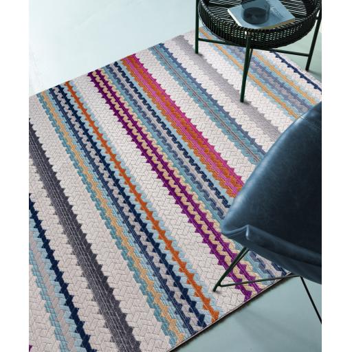 Skye Stripe Fringed Rug in Multi Colours