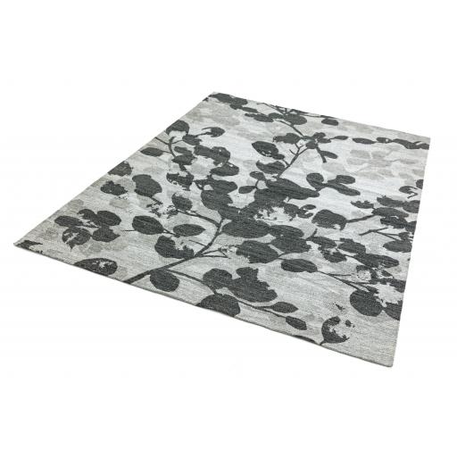 Shade Leaf Floral Wool Flatweave Rug in Grey Large 200x290 cm