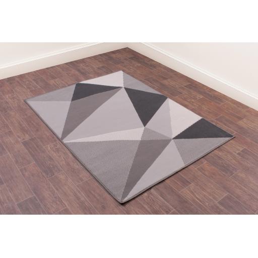 Modern Poly Diamond Geometric Rug in Grey Ochre