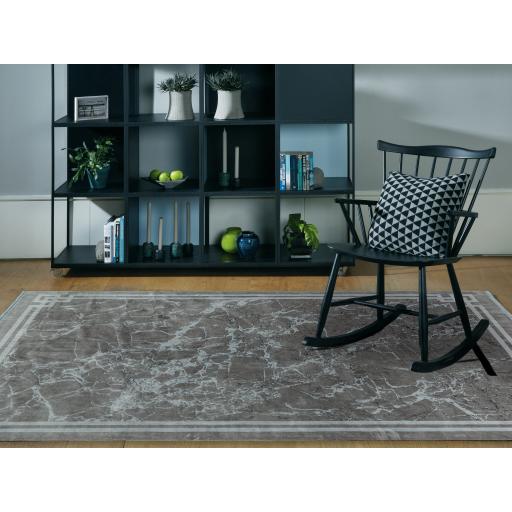 Zehraya Premium Quality Soft Velvety Modern Traditional Bordered Rug in Silver, Grey, Purple, Blue