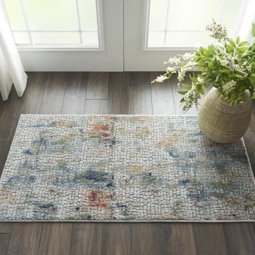 Nourison Ankara Global Modern Abstract Silky Rug in Ivory Multi