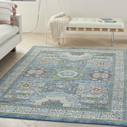 Nourison Ankara Vintage Traditional ANR17 Rug Runner Round in Light Blue Ivory