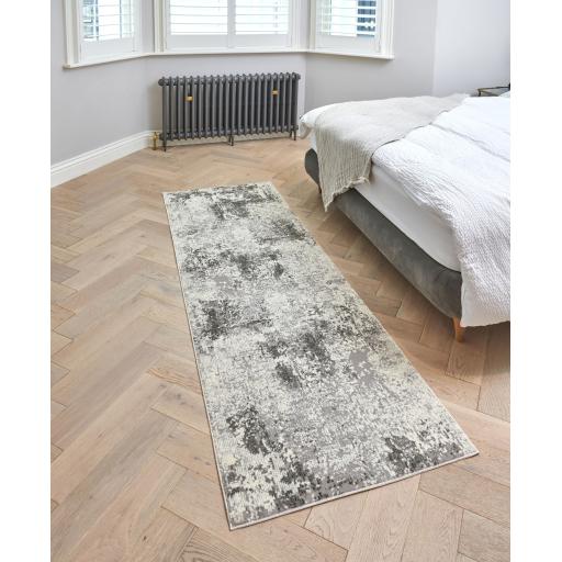 Rossa ROS03 Modern Abstract Hallway Runner Rug in Grey 80x240 cm (2'8''x7'10'')