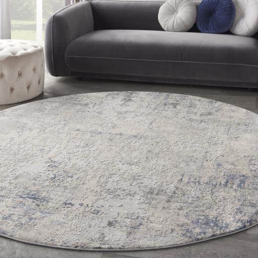 Rustic Textures RUS07 Modern Abstract Circle Round Rug in Ivory Grey Blue