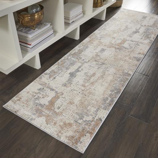 Rustic Textures RUS06 Modern Abstract Hallway Runner in Beige Grey