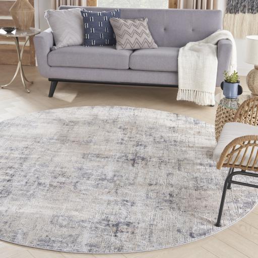 Rustic Textures RUS01 Modern Abstract Round Circle Rug in Grey Beige