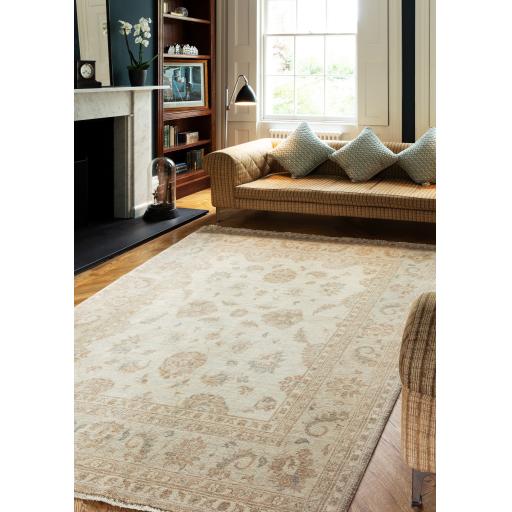 Chobi Traditional Bordered Persian Wool Rug in Beige 130x190 cm