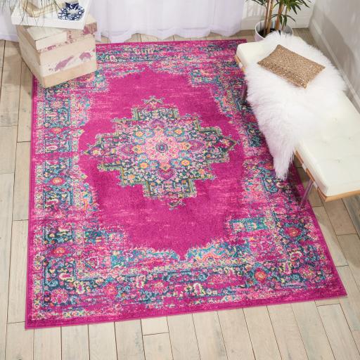 Nourison Passion PSN03 Traditional Medallion Persian Rug in Fuchsia