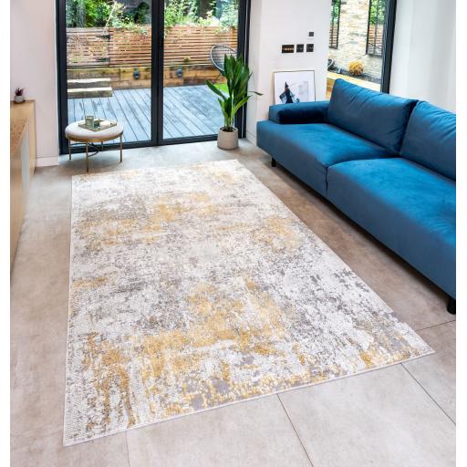 Rossa ROS03 Modern Abstract Rug in Silver Gold