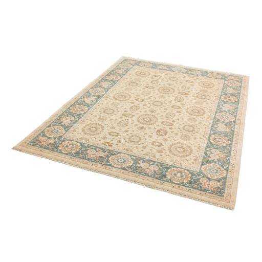 Chobi Traditional Bordered Persian Wool Rug in Beige Green 130x190 cm