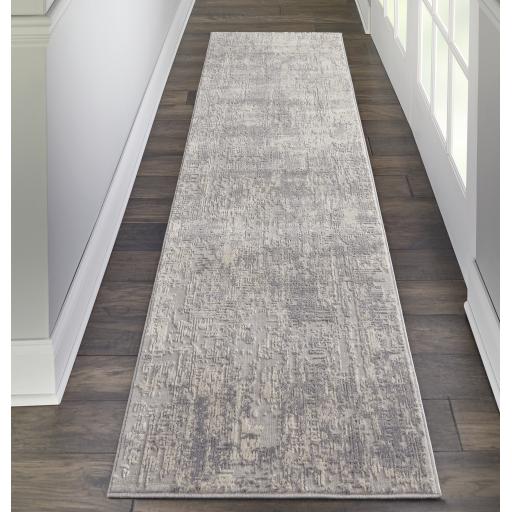 Rustic Textures RUS01 Abstract Hallway Runner in Ivory Silver Grey 66 x 230 cm