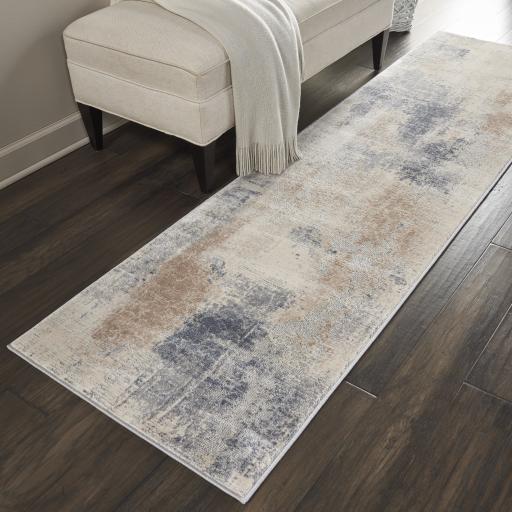 Rustic Textures RUS02 Modern Abstract Hallway Runner in Ivory Beige Grey