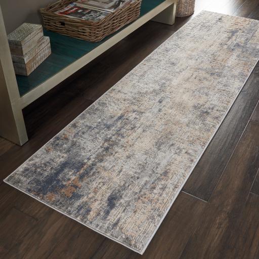 Rustic Textures RUS01 Modern Abstract Hallway Runner in Grey Beige 66x236 cm