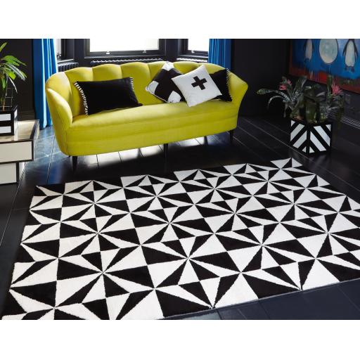 Arlo Mosaic Tile Geometric Rug in Black and Denim Blue