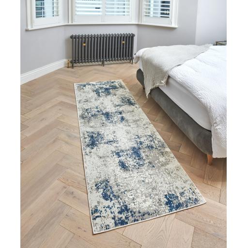 Rossa ROS03 Modern Abstract Hallway Runner Rug in Blue 80x240 cm (2'8''x7'10'')