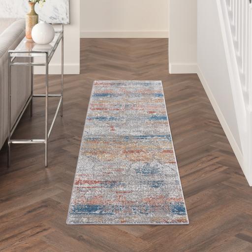 Rustic Textures RUS11 Modern Abstract Hallway Runner in Multi Colours