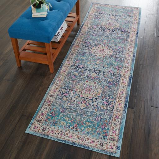 Nourison Vintage Kashan VKA01 Hall Rug Traditional Hallway Runner for Hallways Bedroom Living Room Oriental Classic in Blue