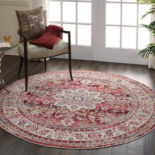 Nourison Vintage Kashan VKA01 Traditional Rug Bedroom Living Room Oriental Classic Round Rug in Red