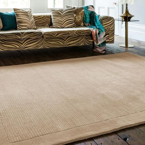 York 100% Wool Rug Hand Made Modern Plain Bordered Rug in Beige