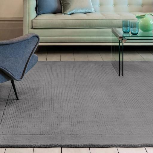 York 100% Wool Rug Hand Made Modern Plain Bordered Rug in Grey