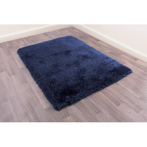 Mayfair Modern Plain High Pile Luxurious Shaggy Rug in Navy Blue