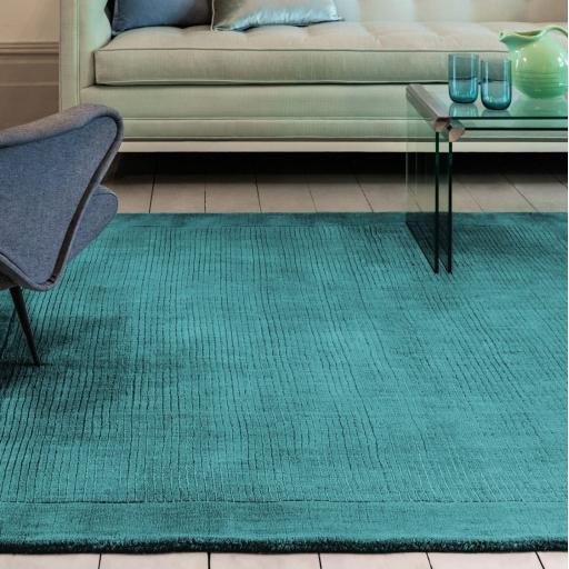 York Wool Rug Hand Made Modern Plain Bordered Rug in Teal