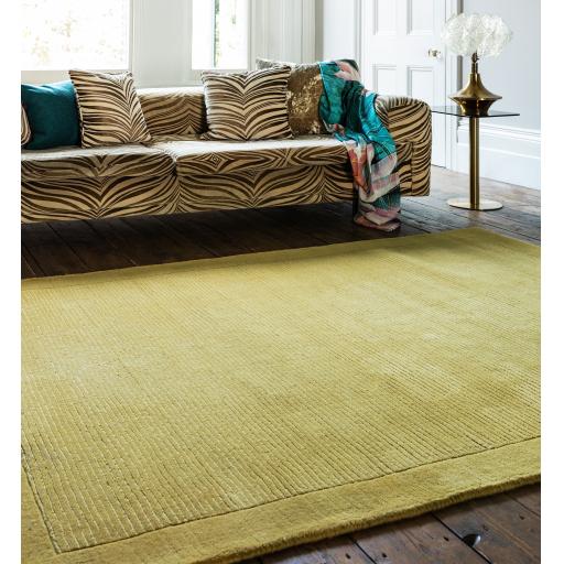 York 100% Wool Rug Hand Made Modern Plain Bordered Rug in Yellow Mustard