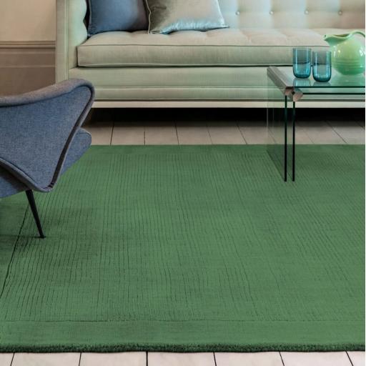 York 100% Wool Rug Hand Made Modern Plain Bordered Rug in Forest Green