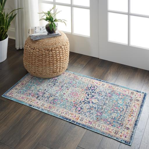 Nourison Vintage Kashan VKA01 Traditional Rug Bedroom Living Room Oriental Classic Rug in Blue