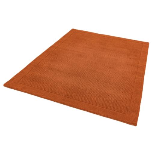 York Wool Rug  Hand Made Modern Plain Bordered Rug in Terracotta