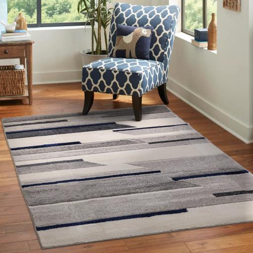 Geo Rug Modern Geometric Bedroom Living Room Grey Rug in Large Size 150x210 cm